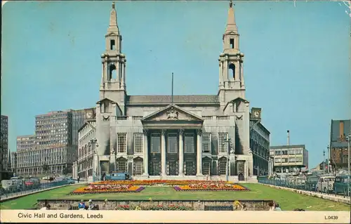 Postcard Leeds Civic Hall and Gardens 1980