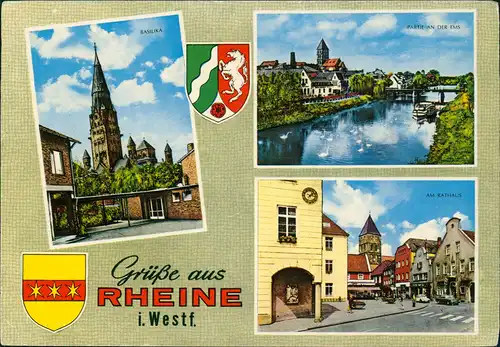 Rheine Westfalen Mehrbildkarte mit Basilika, Ems-Partie, Rathaus 1975