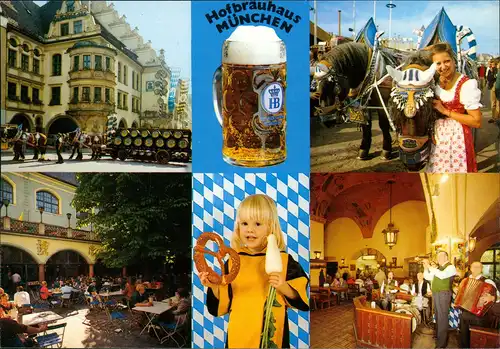 München Mehrbild-AK Hofbräuhaus am Platzl weltberühmte Bierschwemme 1980