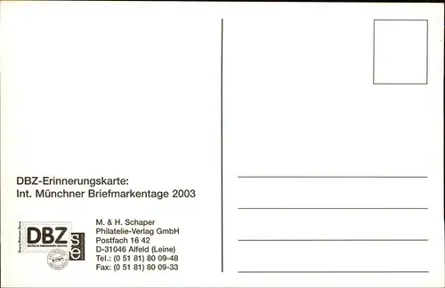 Augsburg DBZ Erinnerungskarte Int. Münchner Briefmarkentage 2003