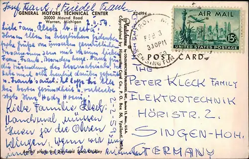 Postcard Warren GENERAL MOTORS TECHNICAL CENTER 1959