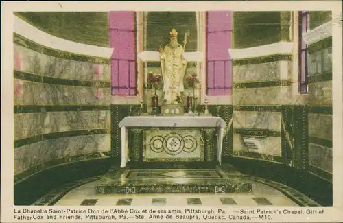 Pittsburgh Chapelle Saint-Patrice Don de l'Abbé Cox, Saint Patrick's Chapel 1930