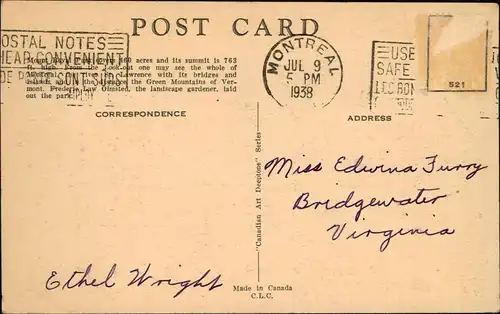 Montreal Panoramic LOOK-OUT ON MOUNT ROYAL, Panorama-Ansicht 1938