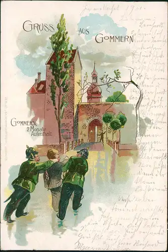 Ansichtskarte Gommern Litho AK Polizisten und Mann - 2Monate 1901