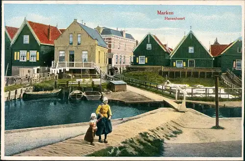 Postkaart Marken-Waterland Havenbuurt 1925