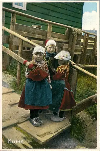 Postkaart Marken-Waterland Insel Marken Mädchen am Steg 1925