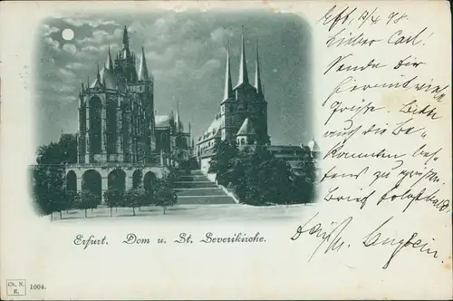 Ansichtskarte Erfurt Dom und St. Severikirche bei Mondschein 1898 Luna