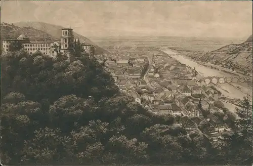 Ansichtskarte Heidelberg vom Weg zum Königsstuhl gesehen 1928