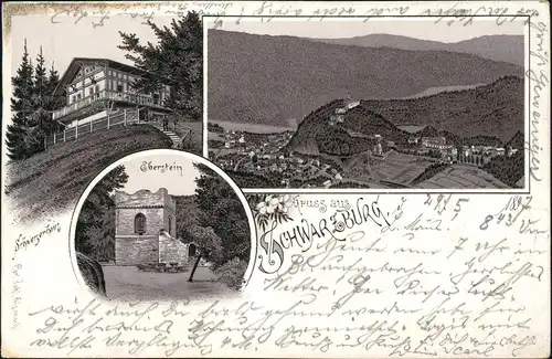 Litho AK Schwarzburg Schloss Schwarzburg, Eberstein, Schweizerhaus 1897