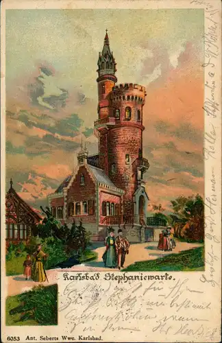 Postcard Karlsbad Karlovy Vary Stefanie-Warte - Künstlerkarte 1899