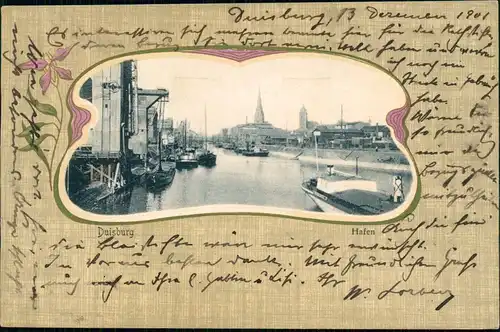 Ansichtskarte Ruhrort-Duisburg Hafen - Jugenstilrahmung 1901 Passepartout