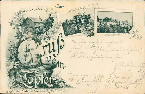 Ansichtskarte Oybin Töpfer (Berg) 3 Bild Frau 1898