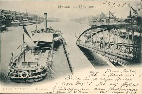 Ansichtskarte Bremen Freihafen, Dampfer - Drehbrücke 1900