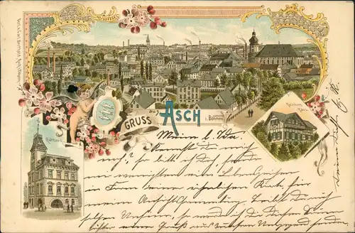 Postcard Asch Aš Stadt, Hainberg Haus, Rathaus 1897