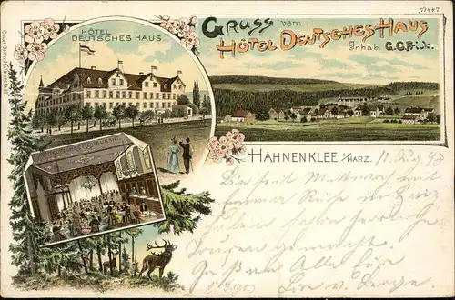 Litho AK Hahnenklee-Goslar Hotel Deutsches Haus MB Gruss aus 1898