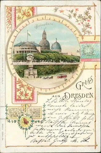 Ansichtskarte Dresden Belvedere verzierte Grusskarte 1901