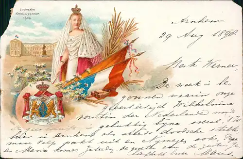 Niederlande  Königsjahr Königin Palast 1898    BADENWEILER (Ankunftsstempel)