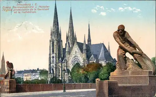 CPA Straßburg Strasbourg Evang. Garnisonskirche u. Münster 1910