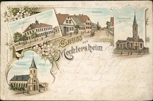 Litho AK Mechtersheim-Römerberg (Pfalz) Schulhaus, Hauptstraße, Kirche 1898