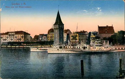 Lindau (Bodensee) Blick von der Römerschanze. Dampfer Steamer 1918