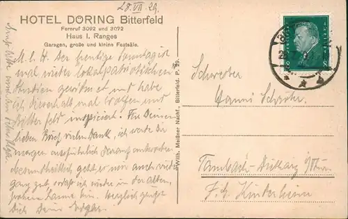 Ansichtskarte Bitterfeld Hotel Döring 1930