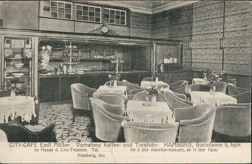 Ansichtskarte St. Georg-Hamburg Steindamm - City-Cafe, Innenansicht 1924