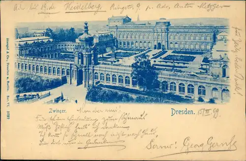 Ansichtskarte Innere Altstadt-Dresden Dresdner Zwinger - Blaudruck 1899