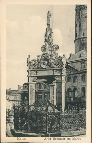 Ansichtskarte Mainz Marktplatz - Alter Brunnen 1918