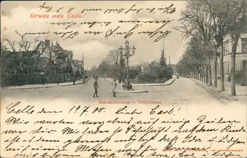 Ansichtskarte Celle Bahnhofstrasse - Triftstrasse. 1900