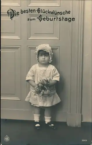 Glückwunsch Geburtstag Birthday kleines Mädchen mit Blumenstrauss Fotokunst 1916