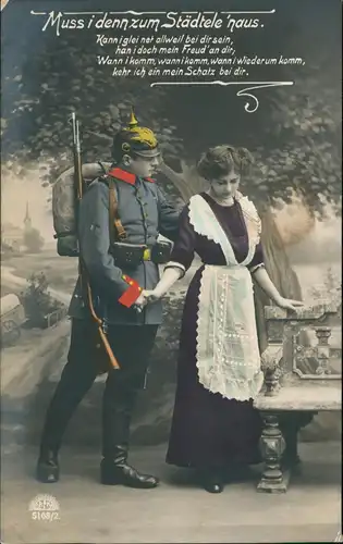 Liebe Liebespaare - Love Soldat und Frau Muss i denn zum Städtele 1913