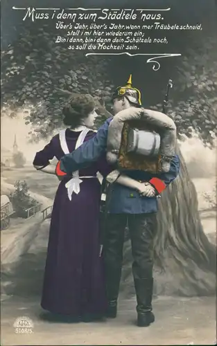 Ansichtskarte  Liebe Liebespaare - Love Soldat und Frau Fotokunst 1913