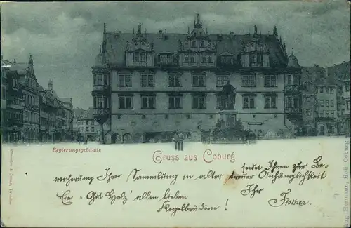 Ansichtskarte Coburg Regierungsgebäude - Mondscheinlitho 1897