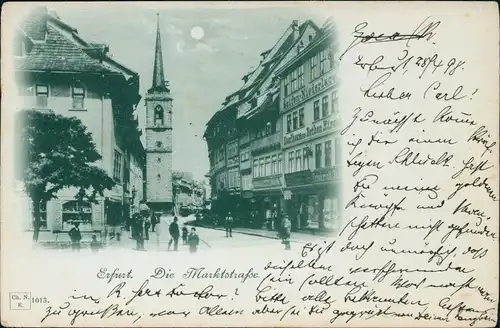 Ansichtskarte Erfurt Marktstrasse bei Mondschein, Kaufhaus Hirsch 1898