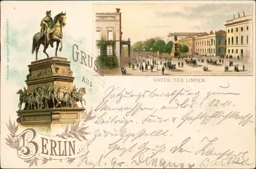 Ansichtskarte Mitte-Berlin 2 Bild Litho Unter den Linden, Denkmal 1901