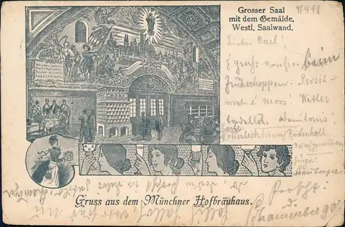 Ansichtskarte München Hofbräuhaus MB Großer Saal Gemälde 1898