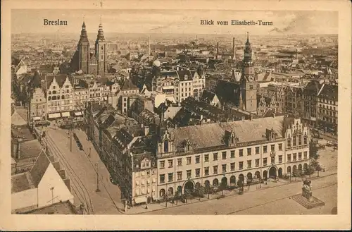 Postcard Breslau Wrocław Blick vom Elisabeth-Turm 1919