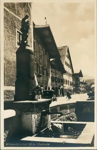 Ansichtskarte Mittenwald Obermarkt, Brunnen - Fotokunst 1931