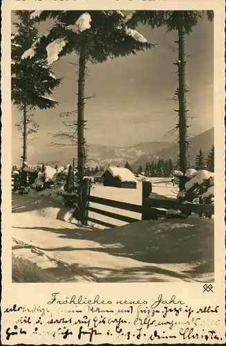 Ansichtskarte  Neujahr Sylvester New Year Winterlandschaft Fotokarte 1936