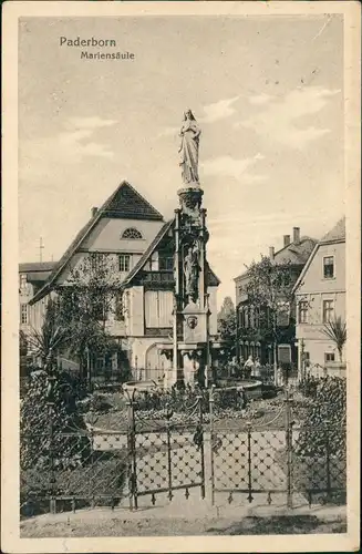 Ansichtskarte Paderborn Mariensäule - Stadtpartie 1916  gel. Feldpost
