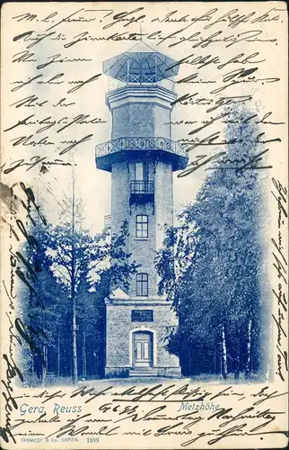 Ansichtskarte Gera Reuss Metzhöhe - Aussichtsturm - Blaudruck AK 1899