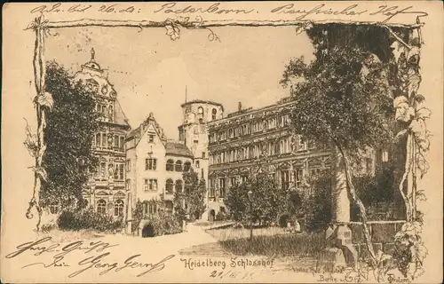 Heidelberg Heidelberger Schloss - Hof, Künstlerkarte Protzen 1898