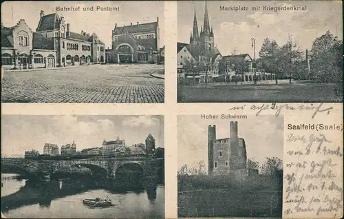 Ansichtskarte Saalfeld (Saale) Bahnhof, Marktplatz, Hoher Schwarm 1918