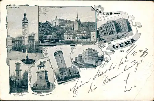 Ansichtskarte Gera MB: Gymnasium, Schloß, Metzhöhe u.v.m. 1897