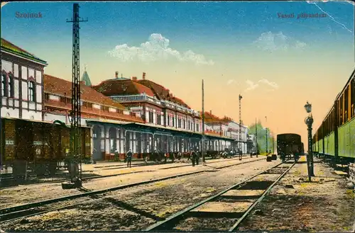 Postcard Sollnock Szolnok Bahnhof Yasuti pályaudvar - Magyar 1914
