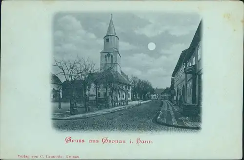 Ansichtskarte Gronau (Leine) Straßenpartie bei Mondschein 1901
