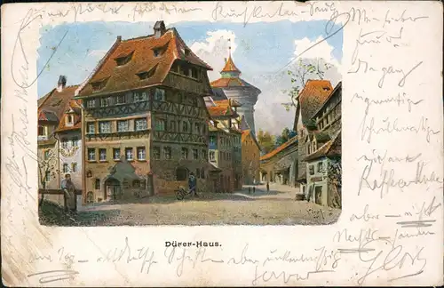 Nürnberg Albrecht-Dürer-Haus, Straßenpartie - Künstlerkarte 1898