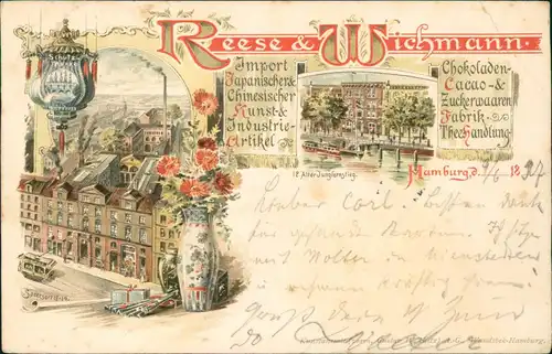 Litho AK Hamburg 2 Bild Reese & Wichmann Chokolade Fabrik u. Verkauf 1897
