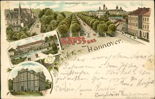 Ansichtskarte Litho AK Hannover Herrenhäuser-Allee, Schloß Gruss aus 1897