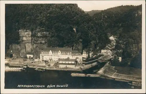 Postcard Herrnskretschen Hřensko Blick auf das Hotel, Elbdampfer 1929